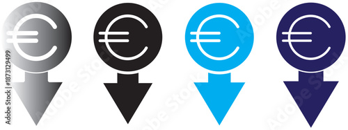 Cost reduction. Euro decrease flat vector icon. Euro decrease flat vector icons set
