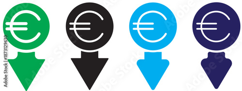 Cost reduction. Euro decrease flat vector icon. Euro decrease flat vector icons set
