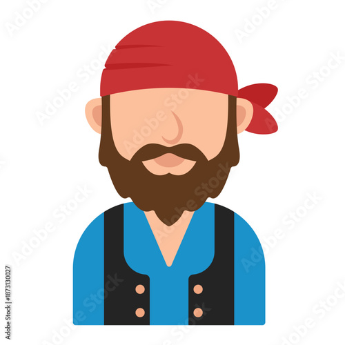 Cartoon Pirate with Bandana and Beard Illustration