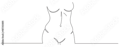 Single line drawing of a fit female body with graceful curves. Flat stomach. Editable line.