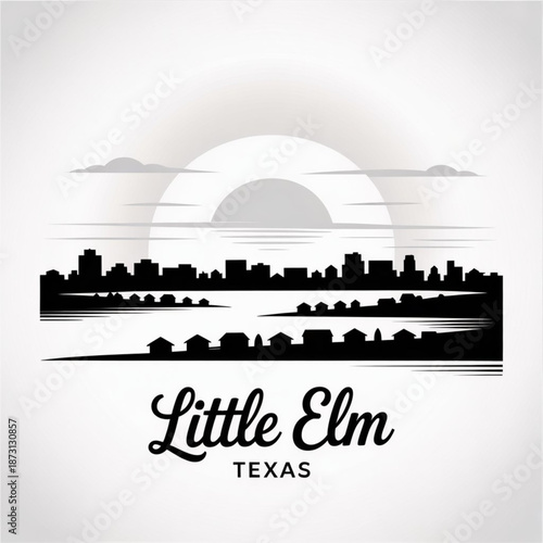 Little Elm Skyline Silhouette — A Fast-Growing Lakefront Texas City Vector Illustration