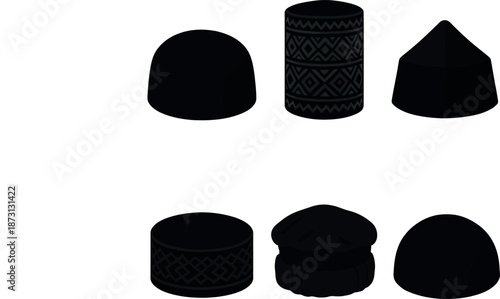 Diverse Islamic Headwear Collection with Tall and Rounded Caps