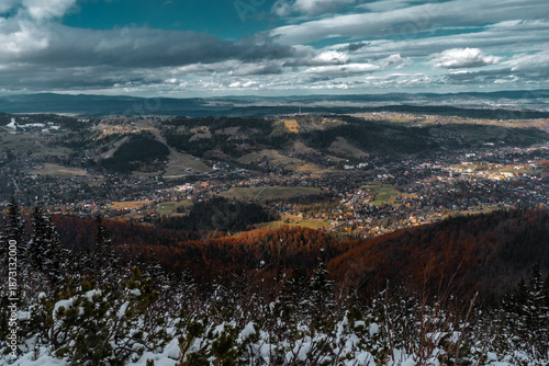 Aerial view of Zakopane mountain town in southern Poland