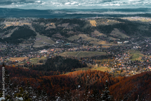Aerial view of Zakopane mountain town in southern Poland