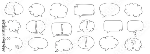 A set of speech bubble sketches in a single line style on a clean white background. Isolated on a white background. Editable line.