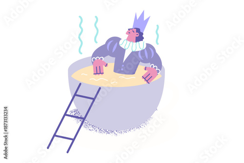 Man in costume relax inside coffee cup