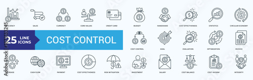 Cost Control Icon Pack Illustration Vector with efficiency, sales, currency, core, values, credit, card, budget, handshake, cost, effectiveness, statistics