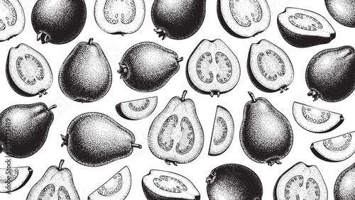 Wooden Engraving Guava in White Background