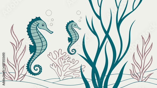 Seahorse Serenity A Tranquil Underwater Scene with Marine Life.