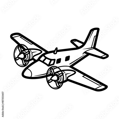 Vintage Twin Engine Propeller Aircraft Illustration.