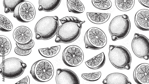 Wooden Engraving Lemon in White Background