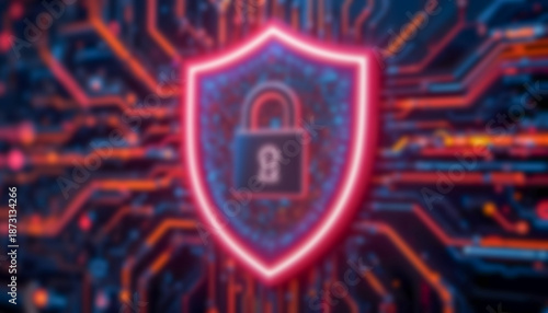 Colorful Digital Security Concept with Lock and Shield Illustration