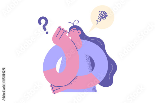 Pensive woman feel frustrated think of problem solving