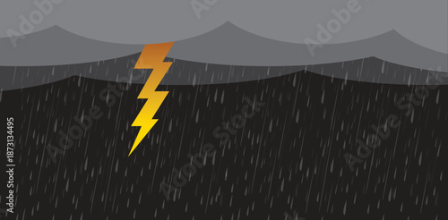 rain and storm with lightning thunder, Black sky weather, Natural disaster, vector design.