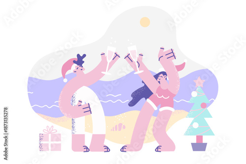 Happy couple celebrate New Year on tropical resort