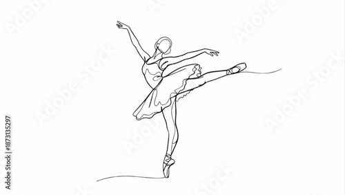 Minimalist Continuous Line Art Ballet Dancer in Mid-Leap, Modern Graceful Ballerina Silhouette Vector Illustration