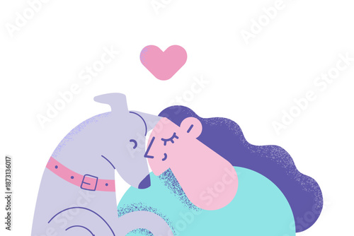 Happy woman hug dog show love and care