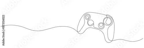 One continuous line drawing of game stick. Joystick to play the game and controller for PC concept cyber sport in simple linear style. Editable stroke.