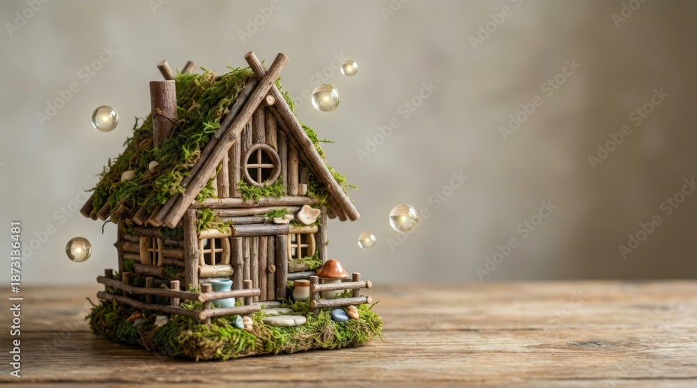 Fototapeta premium Surreal silliness in a whimsical miniature house scene captured in natural light cozy indoor environment charming viewpoint playful concept