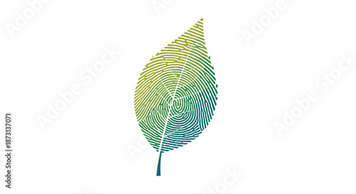Stylized green leaf featuring a detailed fingerprint pattern as its internal texture on a plain white background.