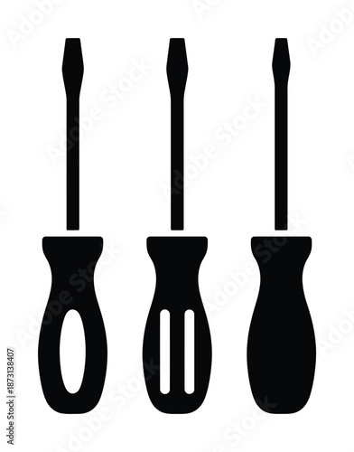 Three black vector screwdrivers are displayed side by side in silhouette form