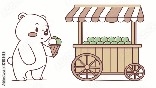 Cute Bear Enjoying Ice Cream from a Cart.
