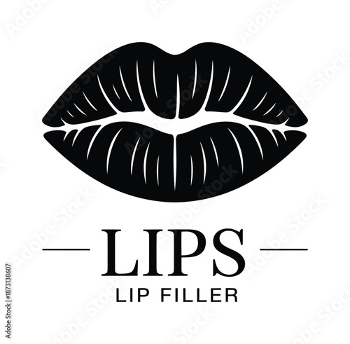 Vector illustration of black lips with lip filler text below.