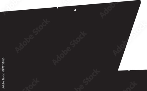 Black metallic plate with damaged edge and small holes isolated on transparent background