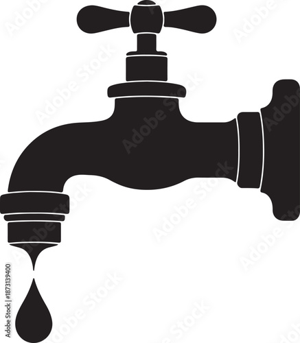 Leaking water tap with a single drop falling from the faucet slowly