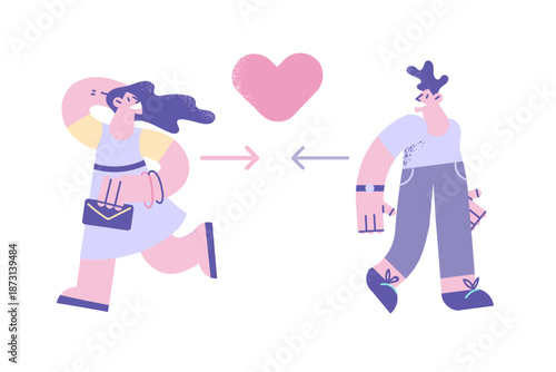 Smiling man and woman fall in love outdoor