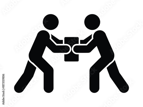 Black vector image of two figures arm wrestling in competition