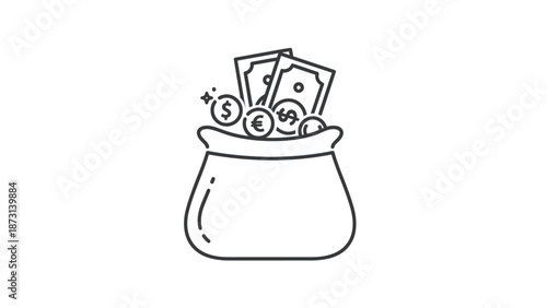 Money bag filled with cash and coins, symbolizing wealth and financial success