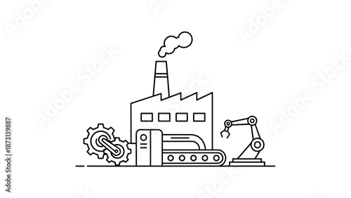 Modern industrial factory with robotic arm and machinery