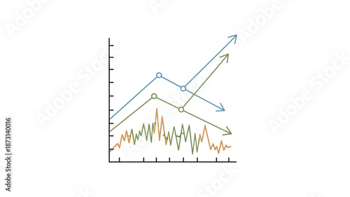 Business growth chart with upward trend lines and fluctuating market data