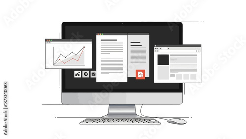 Modern computer setup with multiple screens for multitasking