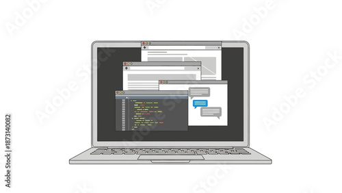 Programmer working on coding project with multiple screens