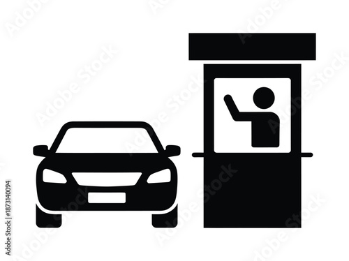 Vector illustration shows car stopping at a toll booth for payment