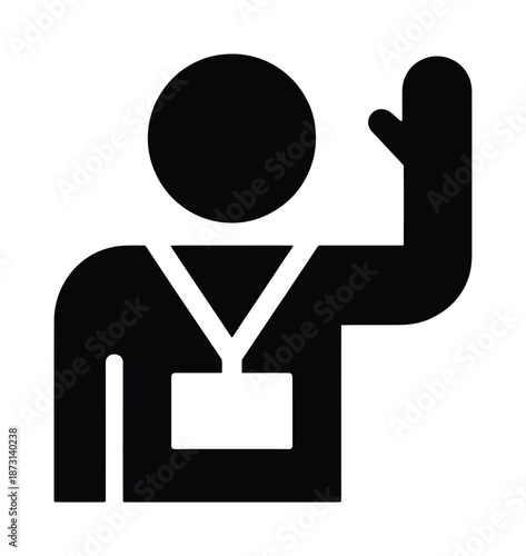 Vector illustration of person waving hand with ID badge