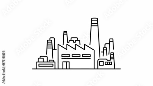 Modern industrial cityscape with factory buildings and smokestacks