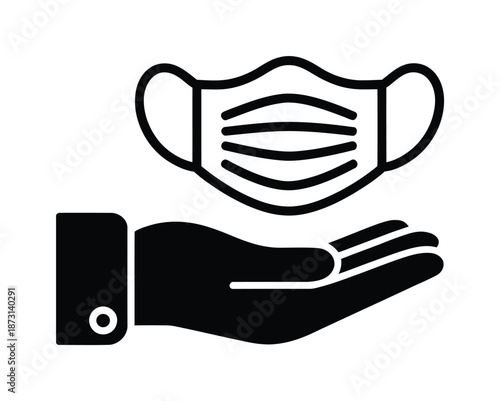 Vector icon of hand holding medical face mask for protection