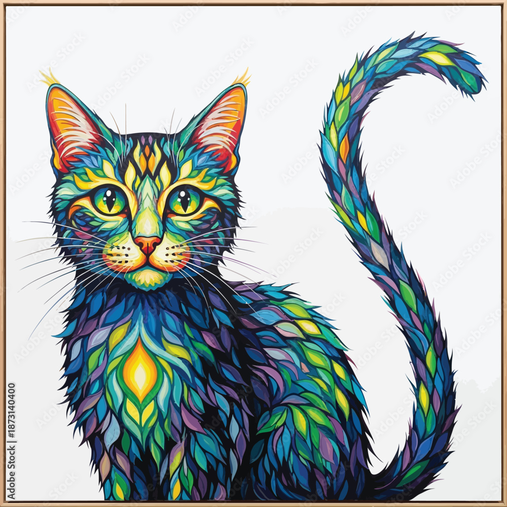 Fototapeta Cat Queen Fantasy Illustration with Crown and Royal Elegance Isolated on White Background