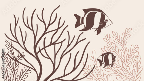 Underwater World Fish and Coral Reef Illustration.