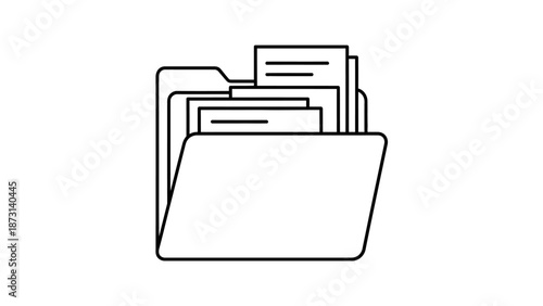 Simple black line icon of a file folder with papers