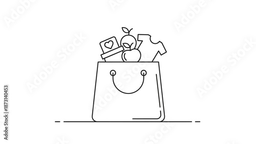 Shopping bag filled with healthy food and essentials for daily life