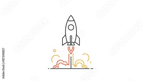 Rocket ship launching into space with vibrant orange flames and dynamic motion