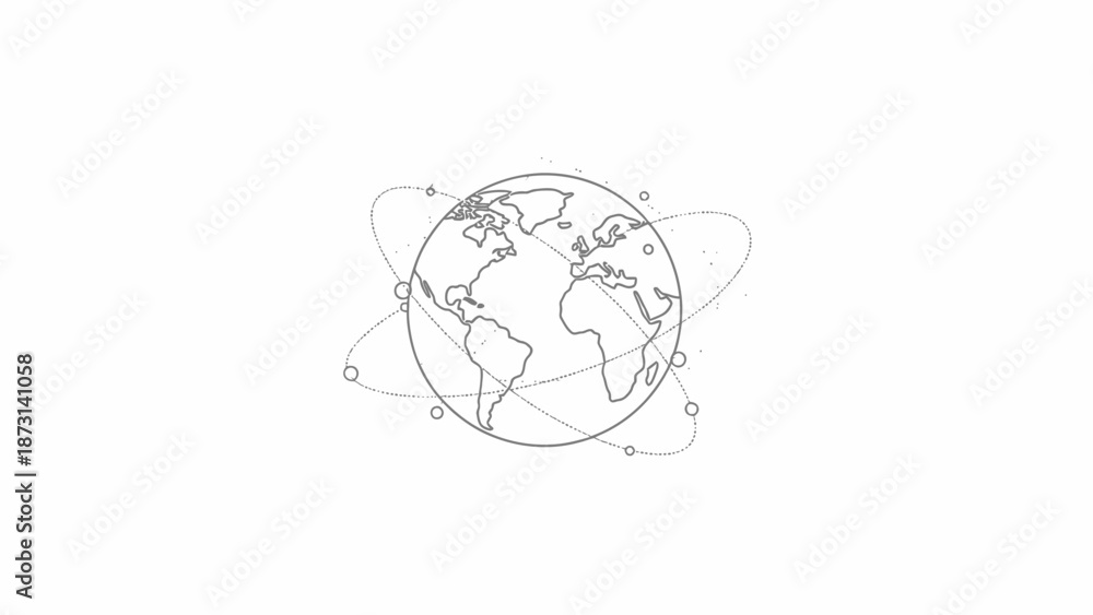 Obraz premium Global connections and earth from space with orbiting lines