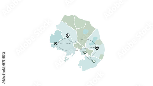 Map of travel destinations with marked locations and routes