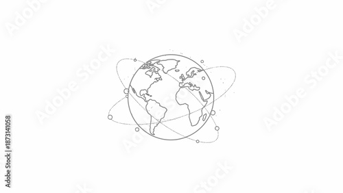 Global connections and earth from space with orbiting lines