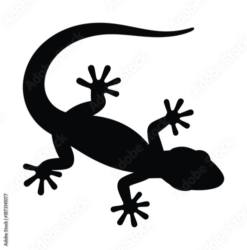 Silhouette vector of a lizard with long tail and extended limbs.