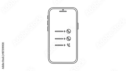 Smartphone with call icons on screen in minimalist style